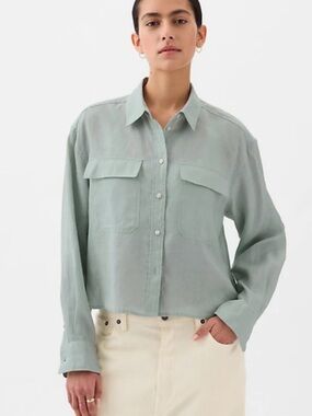 100% Linen Cropped Button-Up Shirt 🤍
